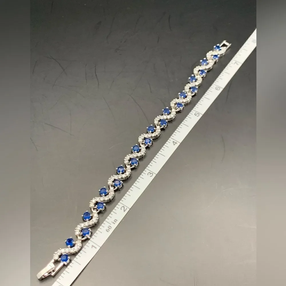 Platinum Plated Blue Cubic Zirconia Bangle Bracelet for Women